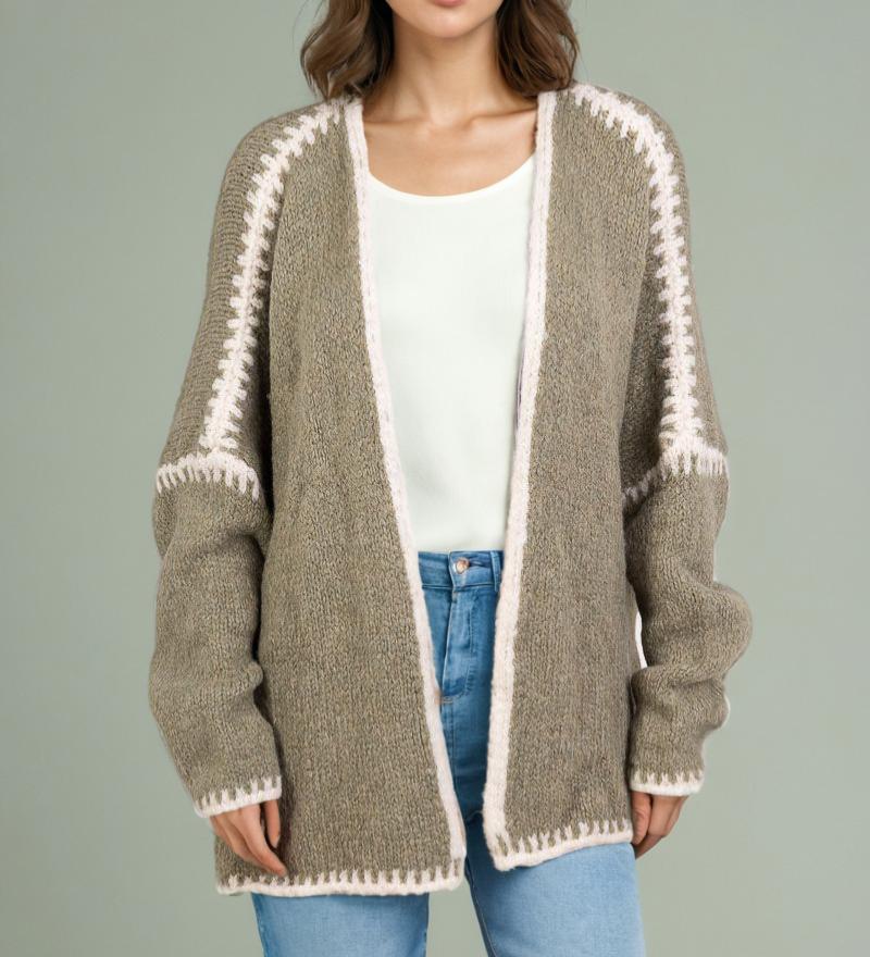 420g Weight Long Sleeve Sleeve Length Placket Placket Type Polyester Fabric Type Long Top Length Cardigan, Sweater Tops Type Daily Occasion Collarless Neckline Loose Fit Type Color Block Pattern Winter, Spring, Autumn Season Women's Gender Vacation Style Wholesale Women's Vacation Color Block Long Sleeve Sweaters & Cardigans 23