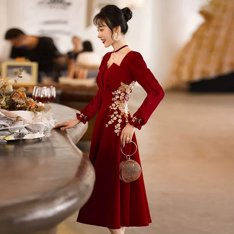 Китайское платье-тост для невесты, весна 2022, новое свадебное платье для вечеринки, помолвки, дома, элегантное вечернее платье для женщин
