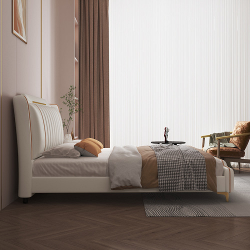 Wabi-sabi style new cream style leather bed master bedroom 1.8m modern simple high box storage double light luxury technology cloth bed