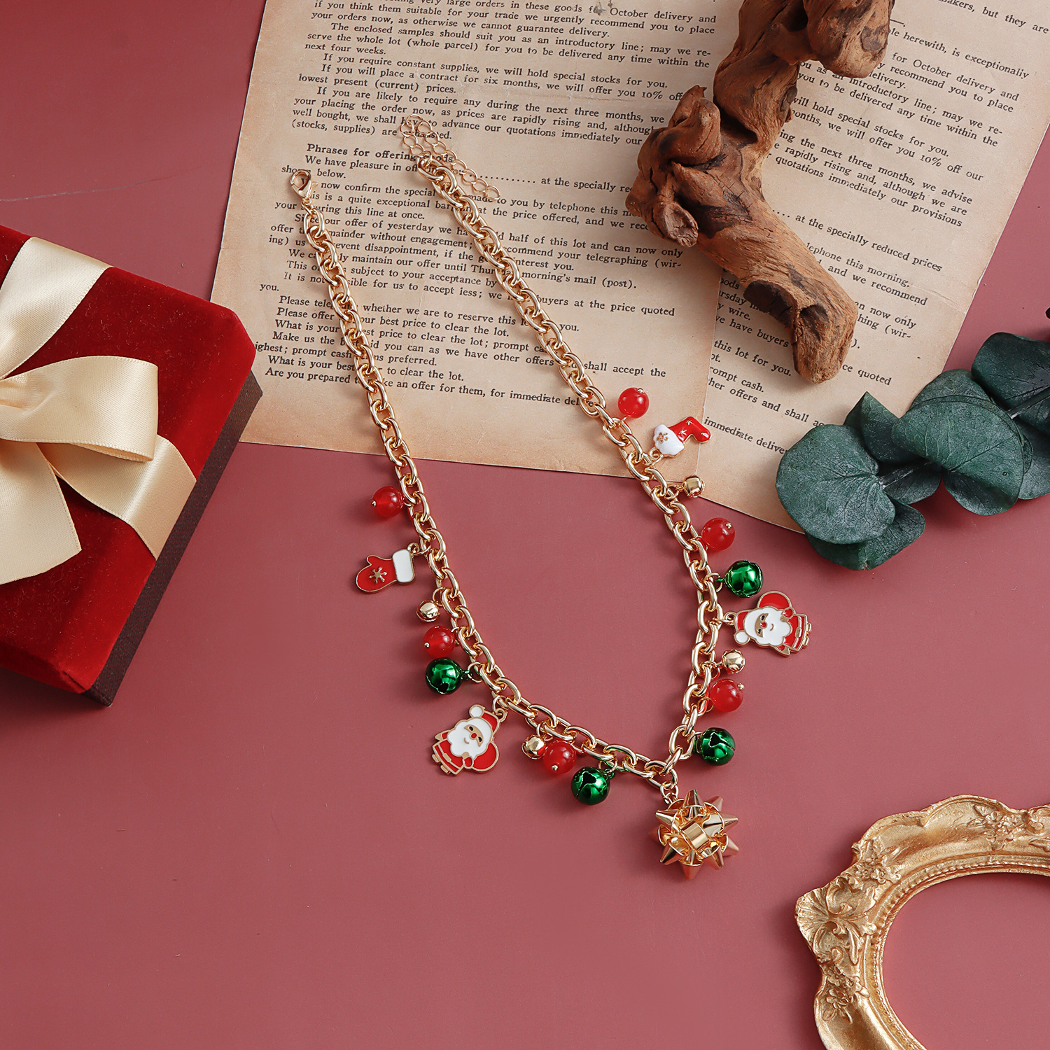 bijoux élément de Noël accessoires fleurs tridimensionnelles cloches colorées collier de personnalité simple et créatif pour femmes_voghion.com
