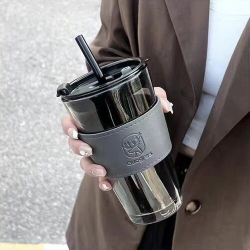 Straw-Holder High-End Coffee Cup Mug Case Double Drink Opening Gift Handout Logo Glass Water Cup