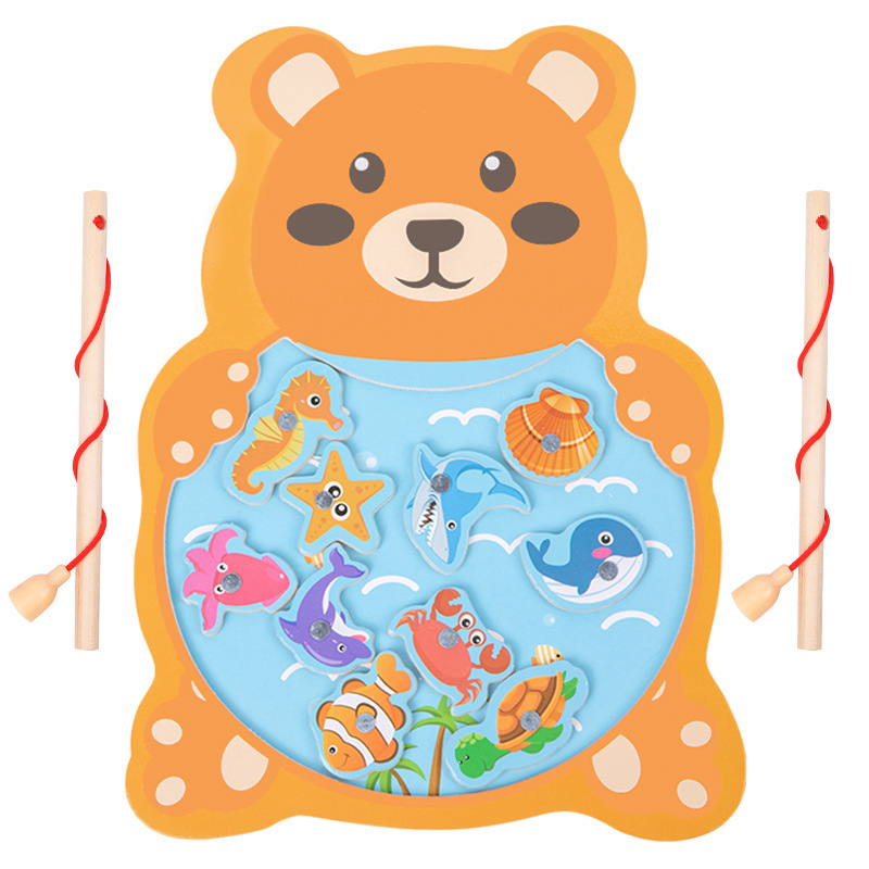 Carta magnética de madera para niños tablero de pesca pequeño Juego de pesca educación temprana tablero de rompecabezas juguetes de pesca para bebés
