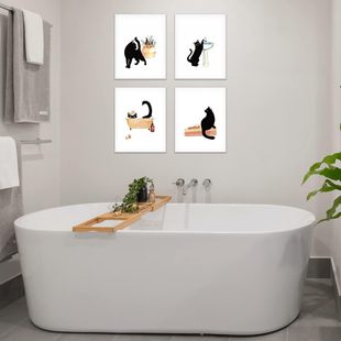 Cute Black Cat Export Cross-Border Dropshipping into Warehouse Bathroom Toilet Decoration Frameless Hanging Painting Core Poster