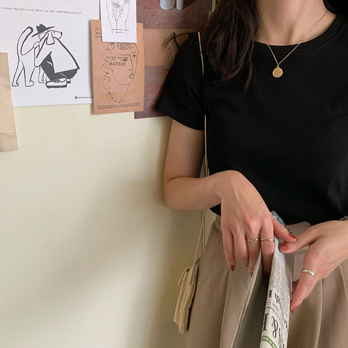 Summer short-sleeved T-shirt for women  new Korean version ins student versatile age-reducing candy color simple round neck top trendy