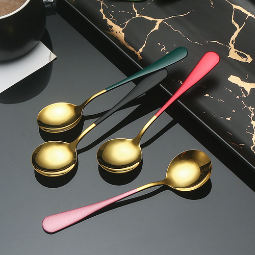 Stainless steel Internet celebrity spoon cute No. 3 round spoon home breakfast soup spoon watermelon spoon coffee dessert stirring spoon