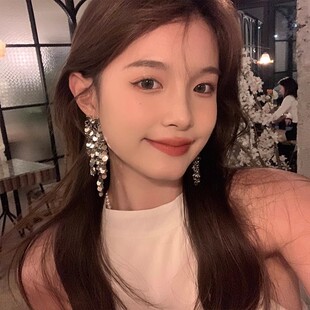 Light luxury gold sequin tassel earrings, retro palace style, exaggerated temperament, metal earrings, European and American style banquet earrings