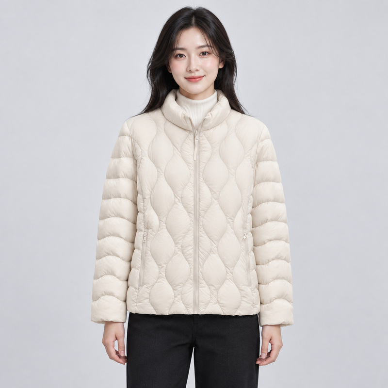 Pinghu Chixin 90 Velvet New National Standard Women's Autumn and Winter New Lightweight down Jacket Wavy Pattern Women's Stand-Up Collar Jacket Pinghu Chixin 90 Velvet New National Standard Women's Autumn and Winter New Lightweight down Jacket Wavy Pattern Women's Stand-Up Collar Jacket