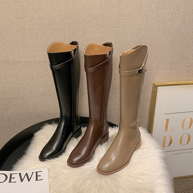 Botas de mujer nuevas botas largas hasta la rodilla botas altas de otoño e invierno botas rectas tacón grueso hebilla de cinturón botas de caballero 272-6