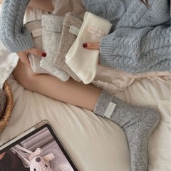 加厚翻边月子袜ins韩系点子纱杂色羊毛布标中筒袜简约保暖堆堆袜