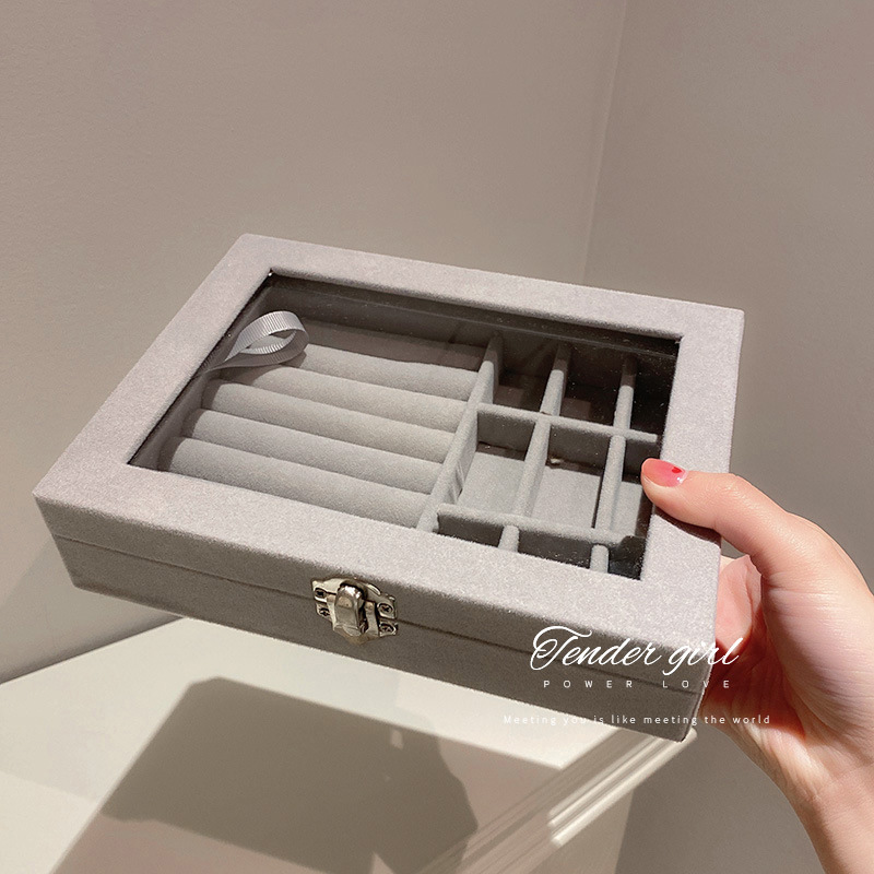 Accessories jewelry box simple gray internet celebrity style earrings storage box Korean niche design transparent display box wholesale