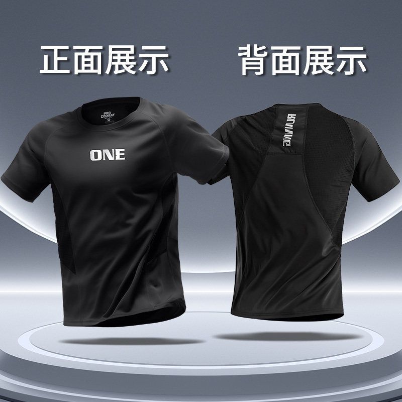 Camiseta de seda de hielo para hombres, ropa seca de velocidad de manga corta, chaqueta deportiva delgada de verano, malla transpirable de media manga, ropa de ejercicio para correr