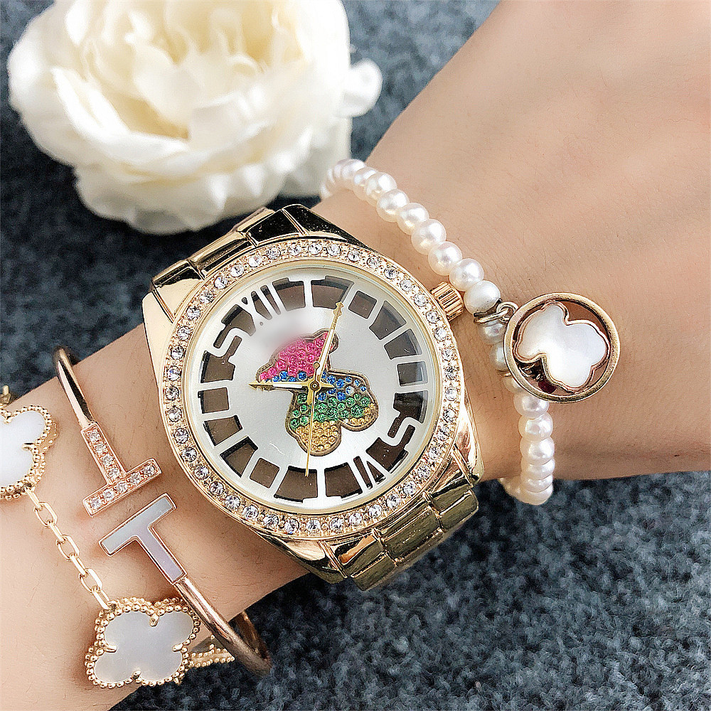 Women's Quartz Watch With Bear Dial And Diamond Details For Ladies_voghion.com