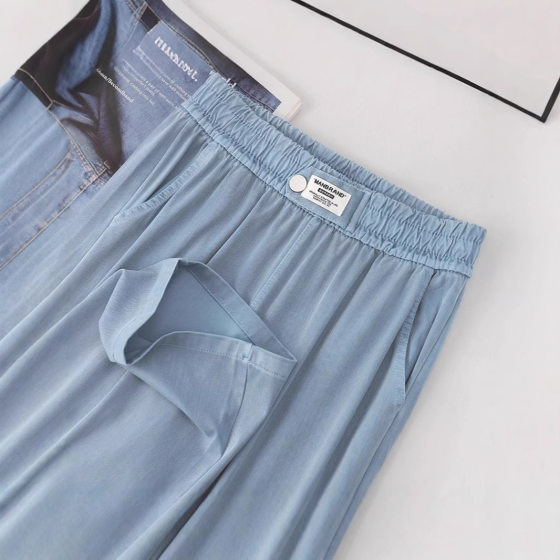 Tencel Denim Wide Leg Pants Women's Spring and Summer 2025 New High Waist Pear-Shaped Figure Ice Silk Casual Long Pants