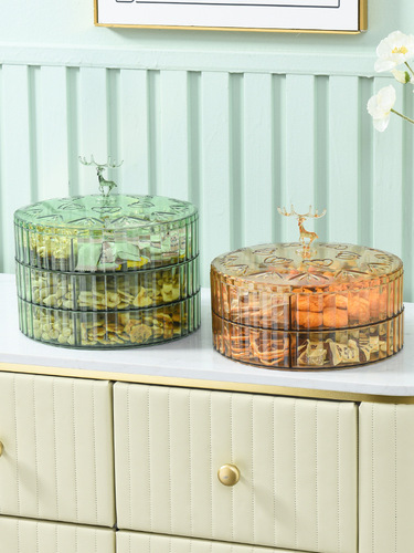 Fruit Plate New Year's Fruit Plate Divided Dustproof Storage Box Multi-layer Elk Fruit Plate Snacks and Dried Fruits with Cover