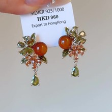 桔子海~森系甜美水晶花朵耳钉漂亮时尚小气质百搭绿色水滴耳环