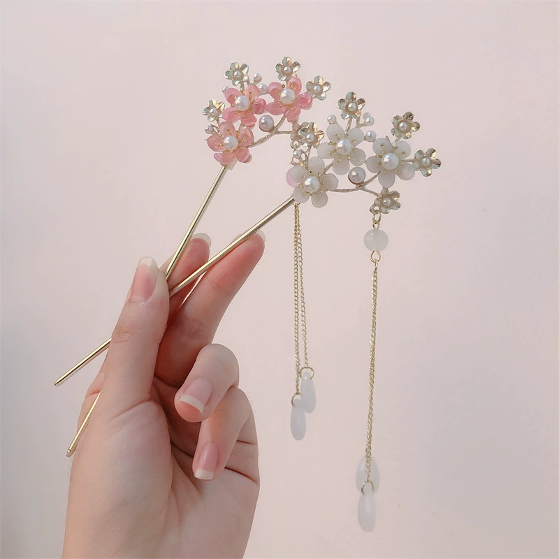 Hair accessory, Chinese hairpin from pearl with tassels, Hanfu, hairgrip, cheongsam