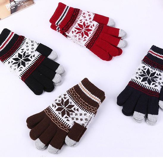 Estilo coreano jacquard copo de nieve Guantes Térmicos de los hombres guantes de punto guantes de la pantalla táctil al aire libre guantes de cuero