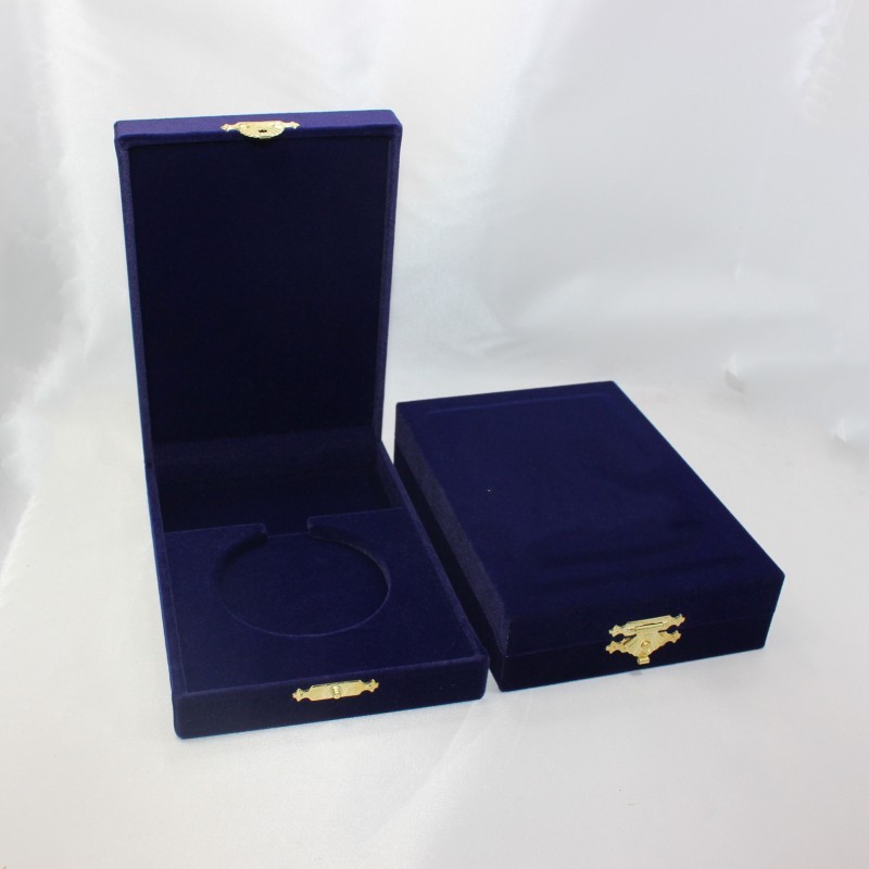 直销批发奖牌盒胸针盒徽章盒红色蓝色绒布盒马拉松纪念奖牌盒