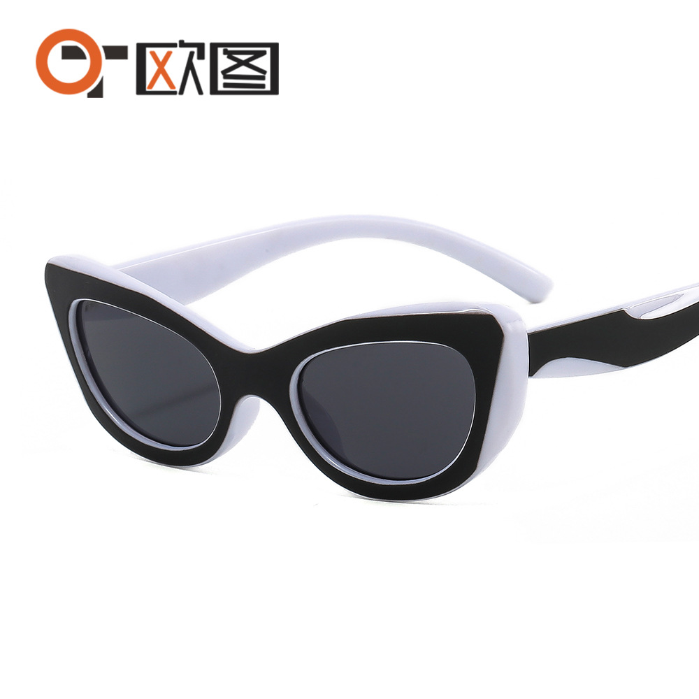 欧图夏季猫眼新款女士小框太阳镜黑白间嵌混色时尚欧美眼镜T22055