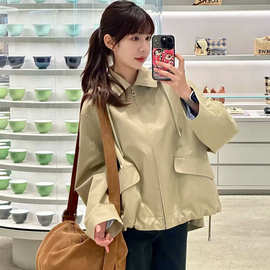 春季新款罗家百搭宽松假两件抽绳连帽时尚休闲外套女