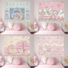 ネットの赤いベッドの背景の布の復古のウサギのぬいぐるみの高級感の部屋は寝室の寮のイラストを改造して壁面を飾ります。