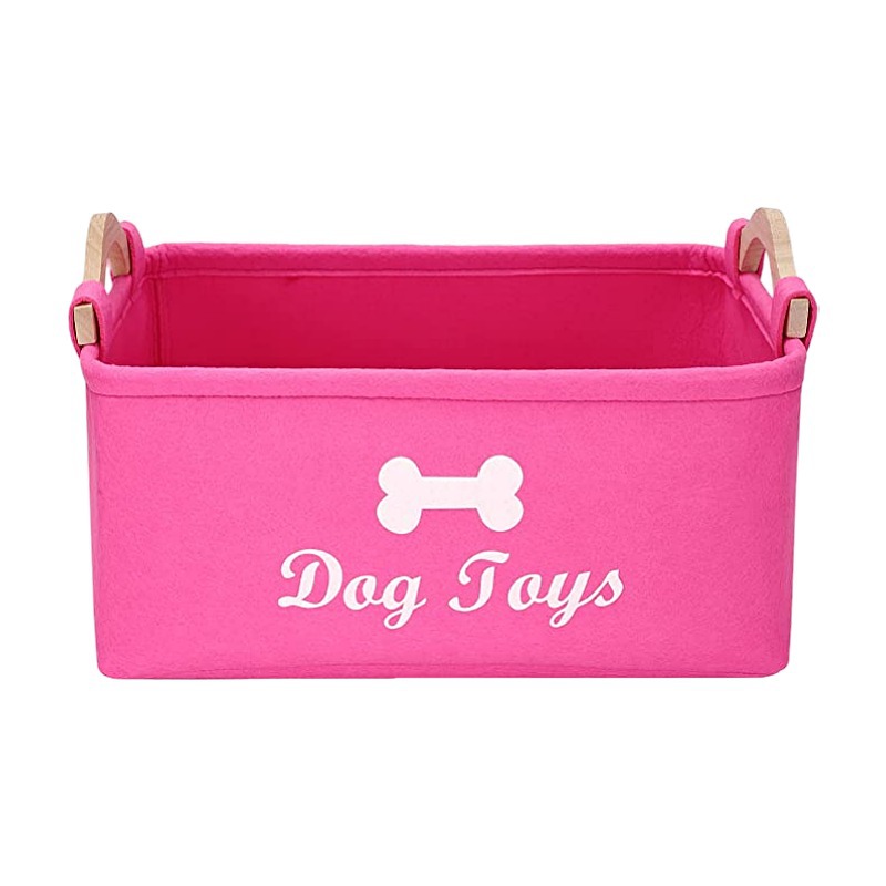 Caja de juguetes para mascotas de fieltro Caja de juguetes para perros Cesta de almacenamiento Bolsa de almacenamiento Mango de madera Caja de fieltro de juguete para mascotas