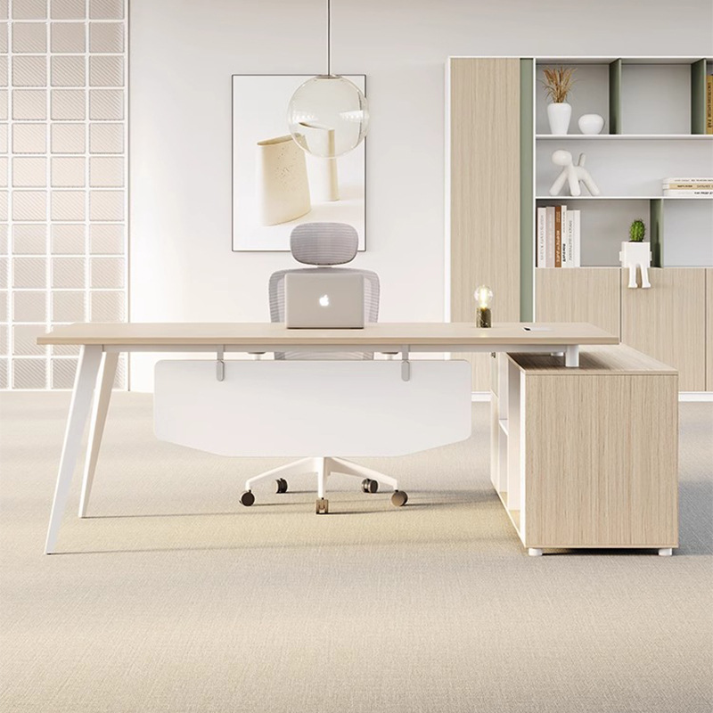 Con gabinete lateral, supervisor simple y moderno, gerente de escritorio de jefe, presidente, escritorio de jefe, combinación de escritorio y silla, escritorio ejecutivo