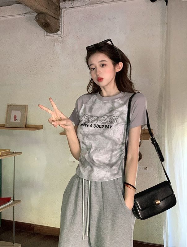 13ライン高品質タイダイラグランスリーブTシャツレディース半袖夏右肩ショートファッションヨーロッパトップス|undefined