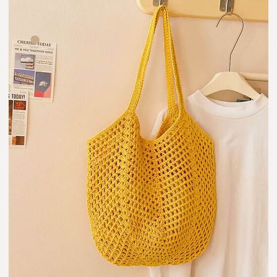New Large Capacity Woven Bag Senmeng Hollow Shoulder Bag Seaside Vacation All-match Beach Bag Vegetable Basket Handbag
