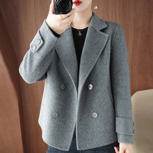 新款双排扣西装领短款经典双面呢羊毛大衣宽松气质休闲通勤外套女