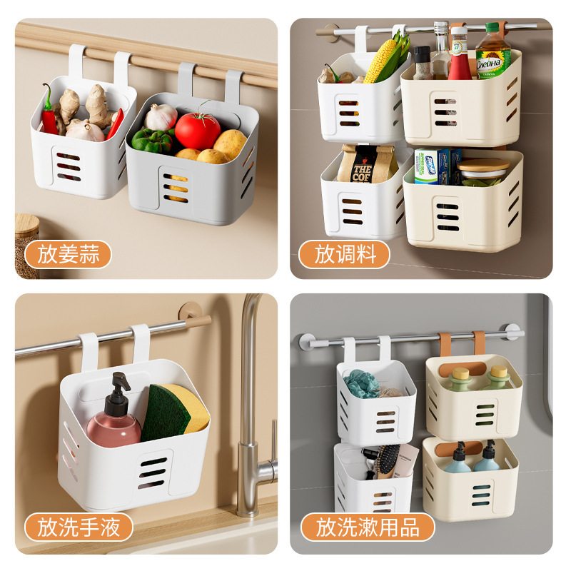 cocina doméstica pequeña cesta colgante estante de baño colgable pared de plástico almacenamiento de artefactos canasta