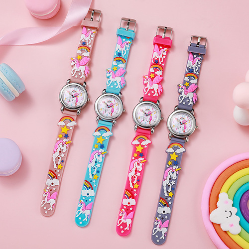 Cross-border cartoon children's sports water-resistant silicone 3D stereoscopic pointer electronic watch for students, cute quartz watch