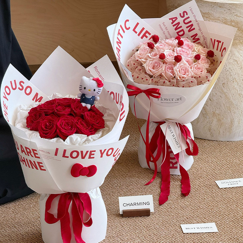 Papel de embalaje de flores romántico rojo inglés rosa ramo de papel de flor flor florista materiales de flor al por mayor