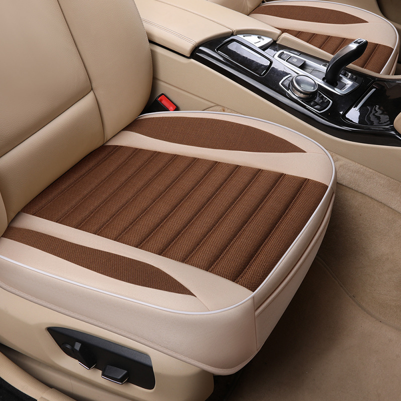 運転席と助手席 春夏シートカバー シングルピース リネン 背もたれなし 3点セット 四季通用カーシートクッション|undefined