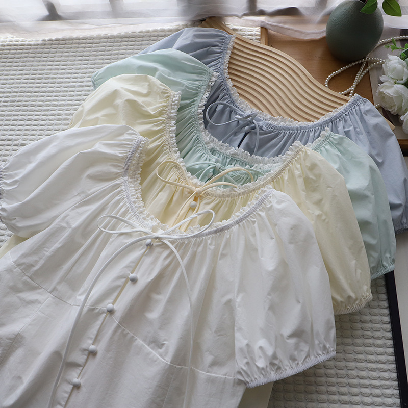 2025 New Summer Korean Style Sweet Lace Shirt Women's Short-Sleeved Babydoll Shirt 3866 2025 New Summer Korean Style Sweet Lace Shirt Women's Short-Sleeved Babydoll Shirt 3866
