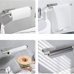 Cross-border 304 stainless steel kitchen paper towel holder paper towel holder without drilling roll paper holder bathroom towel rod self-adhesive dual-purpose