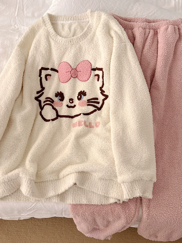 Бархатная демисезонная длинный рукав, фланелевое теплое милое коралловое пижамы, утолщение