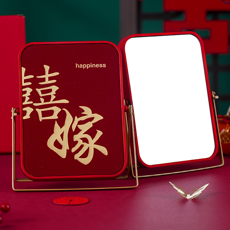 Espejo de boda al por mayor artículos de dote de novia espejo de doble cara maquillaje de boda de mujer espejo de columna roja