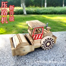 木质压路机彩色木头工程车模型儿童玩具车景区热销工艺品批发摆件