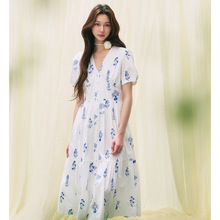 【盛都】25夏新法式复古重工刺绣花朵100%棉V领收腰泡泡袖连衣裙