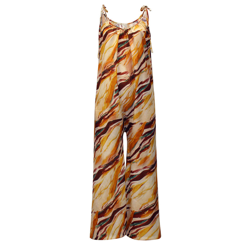 Summer Women Clothing Printed Sling Loose Casual Jumpsuit
