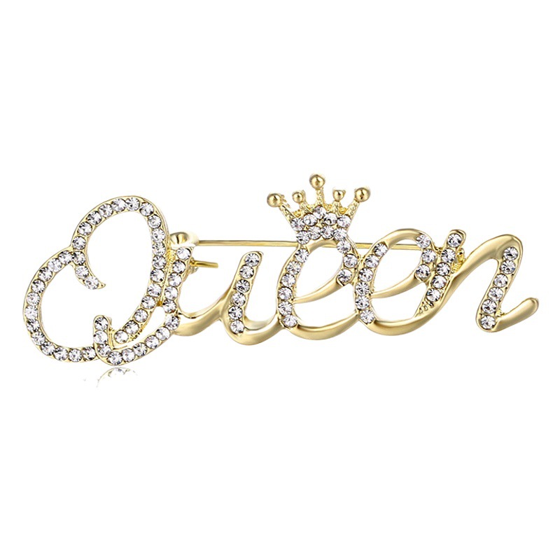 Broche de Letra Queen, Nuevo Broche de Corona Versátil de Calidad, Broche Antideslizante con Pedrería, Broche Simple