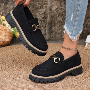 Cross-Border 2025 New Spring & Fall Loafers Large Size Casual Sandy British Style Women's Shoes Thick Heel Thick Sole Export Retro