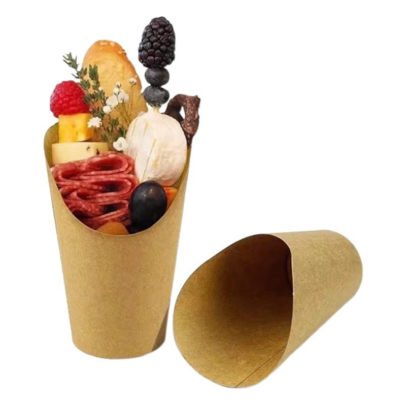 Taza para patatas fritas, taza desechable gruesa para comida rápida, taza para llevar helado, papel kraft, taza para gofres de huevo, se puede personalizar