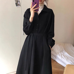 正式场合衬衫裙赫本小黑裙法式复古内搭打底黑色西装连衣裙女秋季