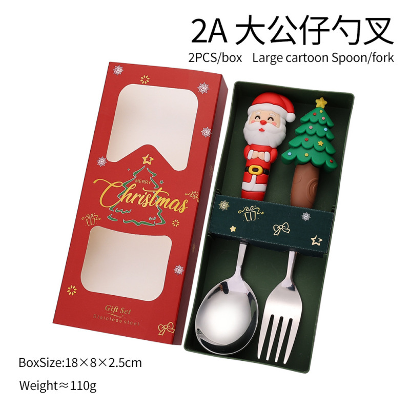 跨境圣诞勺子餐具套装 可爱卡通圣诞公仔老人圣诞树创意勺叉礼盒|undefined