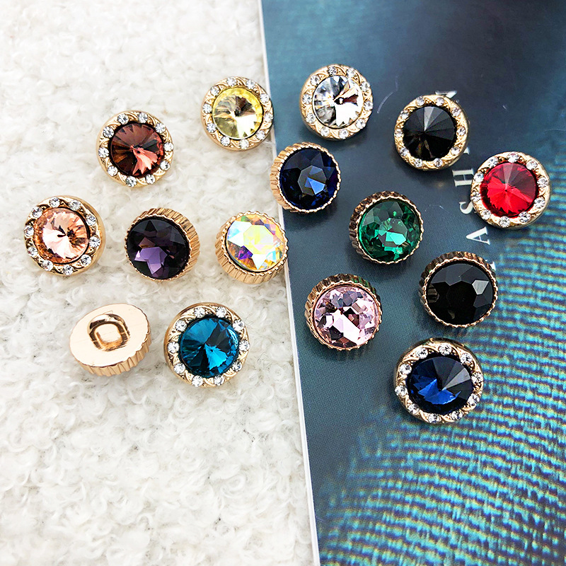 Metal Buttons Rhinestone Buttons Shirt Dress Top Women's White Cuffs Black Gold Dark Green Sapphire Pink