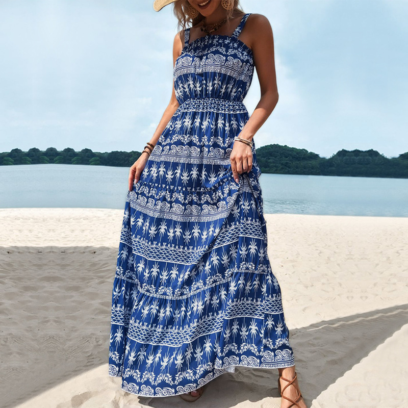 thumbnail image 1 of 2024 Vestido de cintura alta estilo europeo y americano sin mangas con tirantes y tubo superior, falda larga informal y cómoda para mujer, 1 of 4