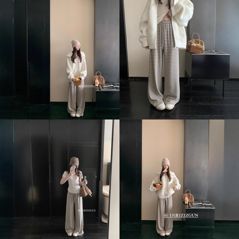 1 Piece of 1Z1Zgun Comfortable Stretch Pants Practical Lazy Pants Super Comfortable Drape Striped Versatile Straight Pants 1 Piece of 1Z1Zgun Comfortable Stretch Pants Practical Lazy Pants Super Comfortable Drape Striped Versatile Straight Pants