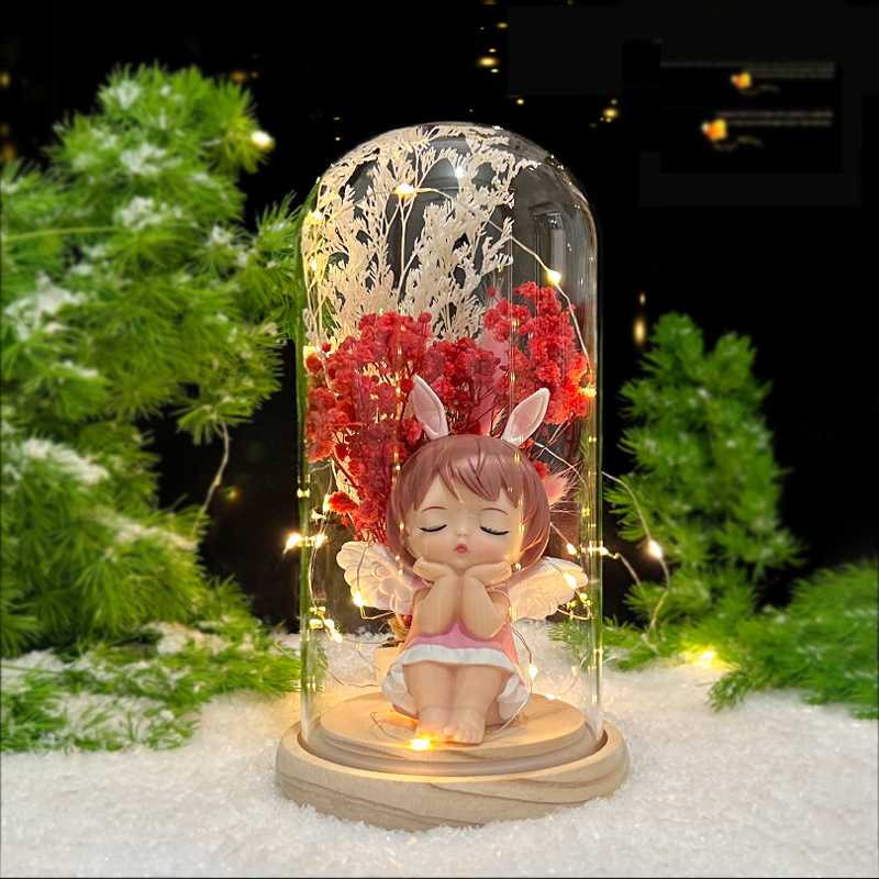网红新品圣诞节送女生的高档生日礼物LED灯永生花发光玻璃罩摆件|ru